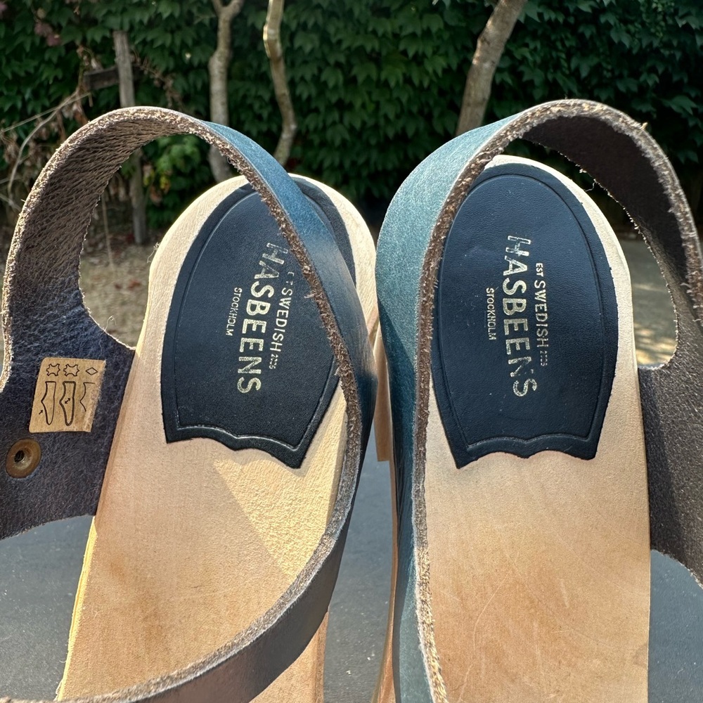 Swedish Hasbeens Denim Blue Leather Sandals - Picture 3 of 7